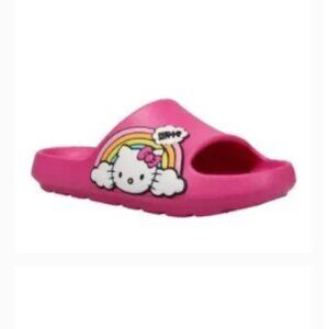 Hello Kitty Pink Beach Slide EVA Sandals with Rainbow and Clouds Design Size 7-8